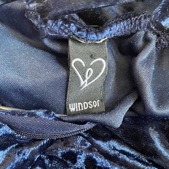 Windsor Y2K Plunge Mini Dress Velvet Fairy Dark Blue Whimsigoth Size Large - Picture 7 of 10